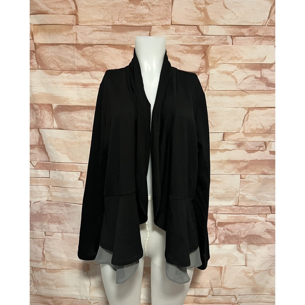 LOGO LOUNGE Draped Open Front‎ Cardigan  Black Sz XL